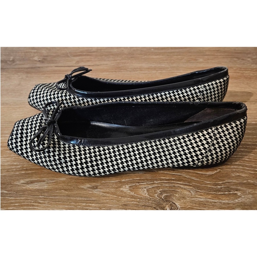 Anne Klein II Houndstooth Ballet‎ Flats Square Toe Made in Italy 8.5 M 90s VTG - Picture 2 of 6